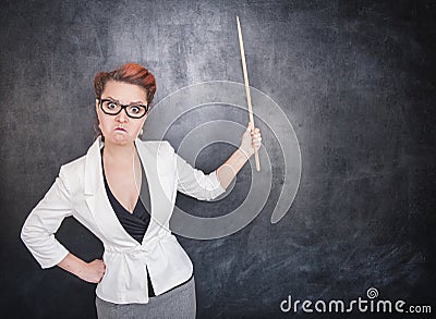 Angry teacher with pointer Stock Photo