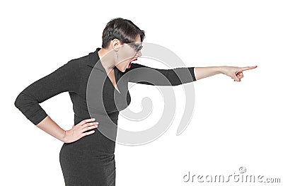 Angry teacher woman pointing out isolated Stock Photo