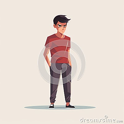 Angry Teen in Flat Minimalistic Animation AI Generated Cartoon Illustration