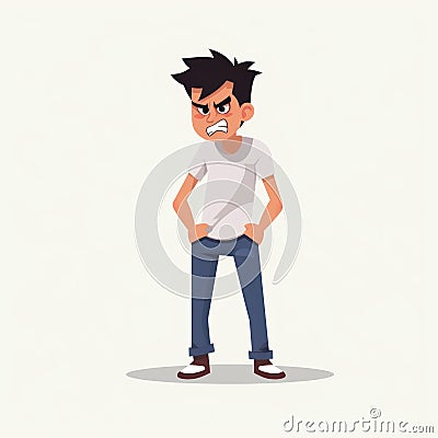 Angry Teen in Flat Minimalistic Animation AI Generated Cartoon Illustration