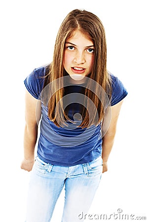 Angry teenage girl standing Stock Photo