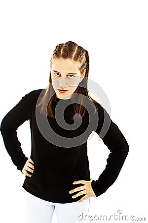 Angry teenage girl standing Stock Photo