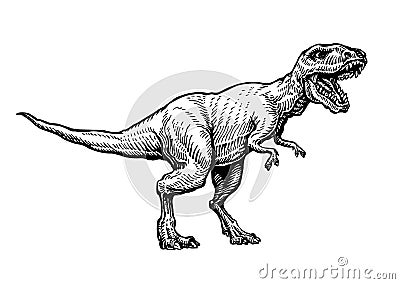 Angry tyrannosaurus rex with open huge mouth, sketch. Hand-drawn carnivorous dinosaur. Animal vector illustration Vector Illustration