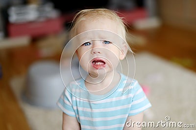 Angry upset toddler girl Stock Photo