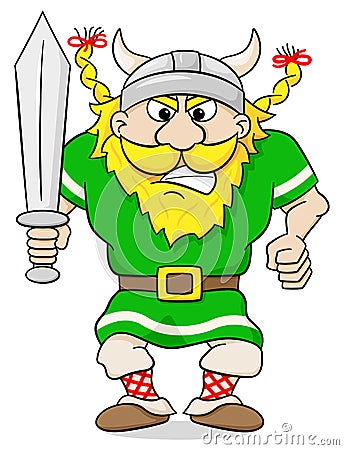 Angry viking with sword Vector Illustration