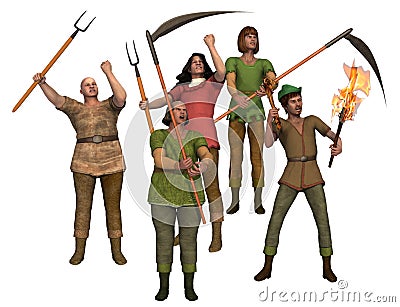 Angry villagers with pitchforks Stock Photo