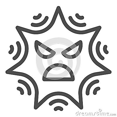 Angry virus emoticon line icon, hacker attacks concept. Vector graphics. Boom of computer virus sign on white background Vector Illustration