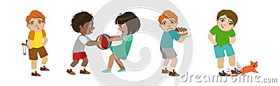 Angry Warring and Bullying Kids Fighting Vector Set Vector Illustration