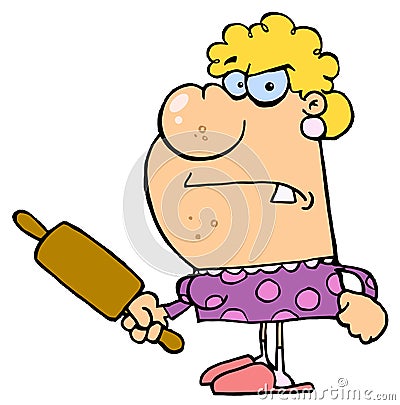 Angry Wife With A Rolling Pin Vector Illustration