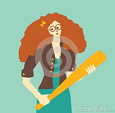 Angry wife young pretty woman aggression. Vector Illustration