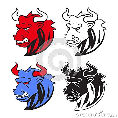 Angry wild bull in cartoon design for mascot or equestrian sport Vector Illustration