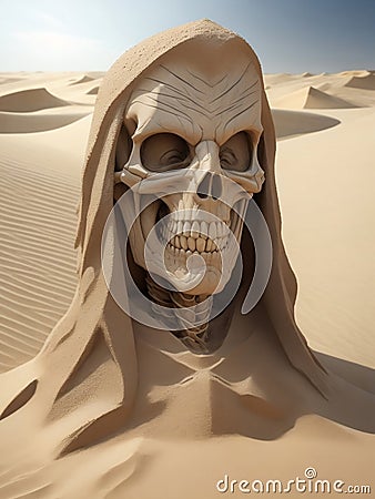 Angry wizard skull made of desert sand Stock Photo