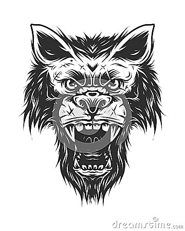 angry wolf head monochrome style Vector Illustration