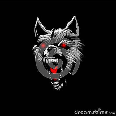 Angry wolf head red eyes. Vector Illustration