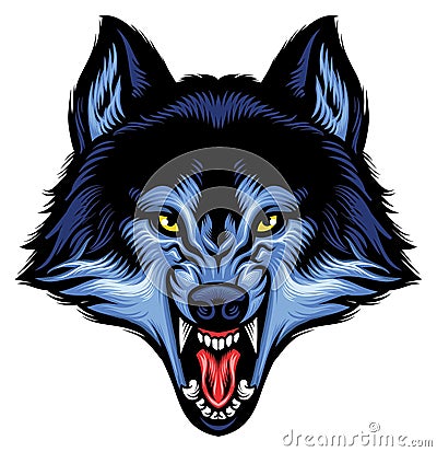 Angry wolf head show his sharp teeth Vector Illustration