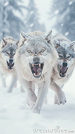 Angry Wolf Walking Towards the Camera. Generative AI Stock Photo