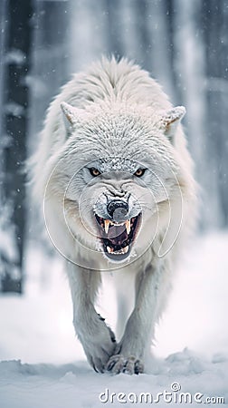 Angry Wolf Walking Towards the Camera. Generative AI Stock Photo