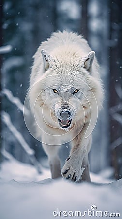 Angry Wolf Walking Towards the Camera. Generative AI Stock Photo