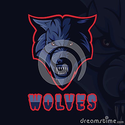 Angry wolves head mascot logo Stock Photo