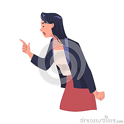 Angry Woman Arguing Pointing Finger Having Conflict with Somebody Vector Illustration Vector Illustration