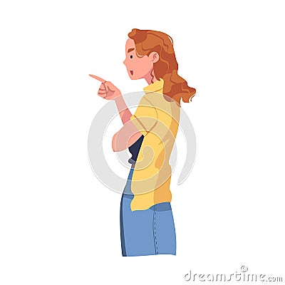 Angry Woman Arguing Pointing Finger Having Conflict with Somebody Vector Illustration Vector Illustration