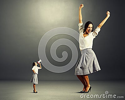 Angry woman and big jolly woman Stock Photo