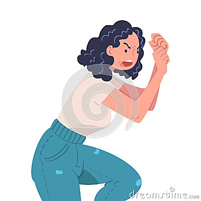Angry Woman with Furious Face Shouting and Arguing Having Conflict with Somebody Vector Illustration Vector Illustration
