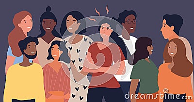 Angry woman in a gathering of diverse people Vector Illustration