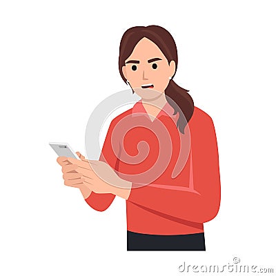 angry woman holding her phone, lost signal vector Vector Illustration