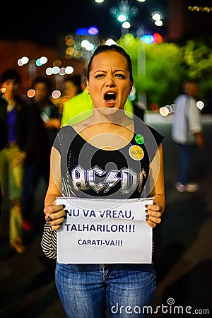 Angry woman protesting, Bucharest, Romania Editorial Stock Photo