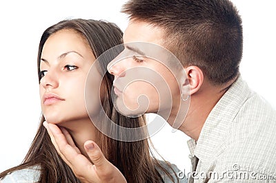 Angry woman rejects her boyfriend Stock Photo