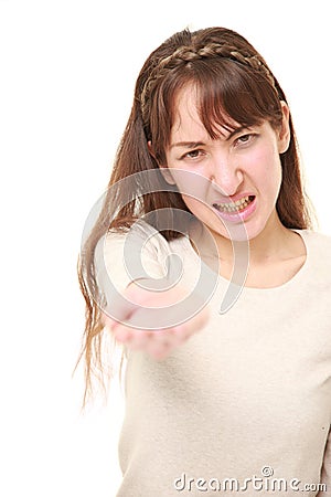 Angry woman requests something Stock Photo