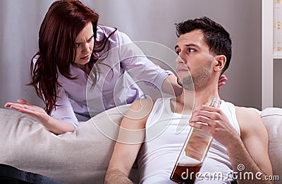 Angry woman yelling at husband Stock Photo