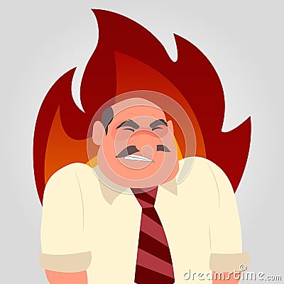 An angry worker with a flame on his back Vector Illustration