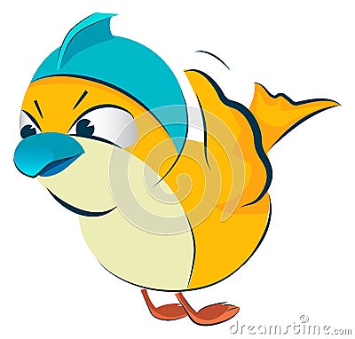 Angry yellow bird flying. Funny cartoon mascot Vector Illustration