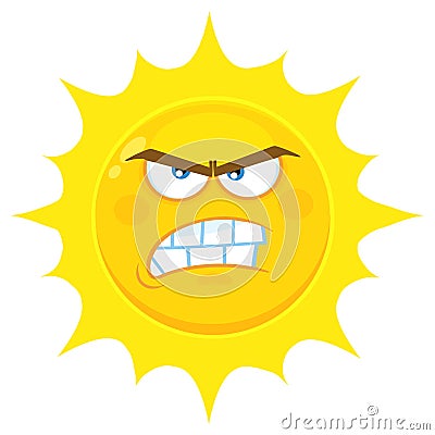 Angry Yellow Sun Cartoon Emoji Face Character With Aggressive Expressions. Vector Illustration