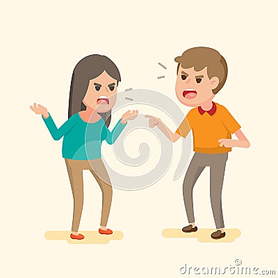 Angry young couple fighting and shouting at each other, people arguing and yelling,Vector cartoon illustration. Vector Illustration