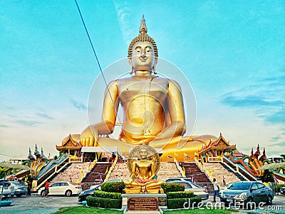 The largest sitting Buddha image in Thailand at the Wat Muang Editorial Stock Photo
