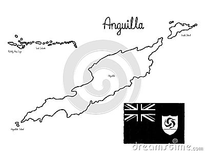 Anguilla Country Map Flag Vector Illustration Hand Drawn Cartoon Art Vector Illustration