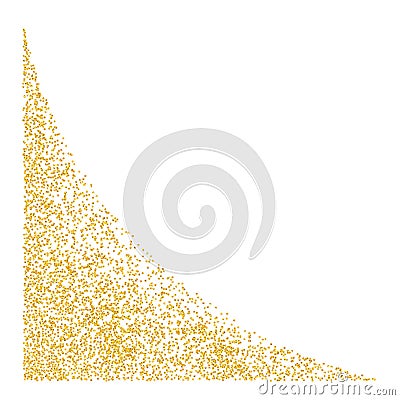 Angular element, Web Corner Angled plume golden texture crumbs. Gold dust scattering on white. Sand particles grain or sand Vector Illustration