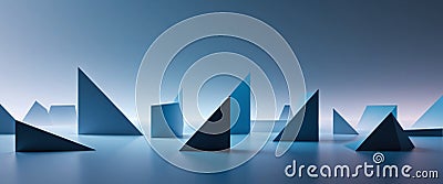 Angular forms create geometric abstraction in varying shades of blue. Stock Photo