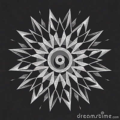 Angular mandala with sharp, pointed elements forming a sun-like pattern Stock Photo
