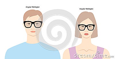 Angular Wellington frame glasses on women and men flat character fashion accessory illustration. Sunglass unisex Vector Illustration