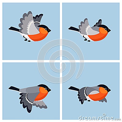 Flying bullfinch male animation sprite sheet Vector Illustration
