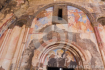 ANI, TURKEY - JULY 18, 2019: Frescoes of the Church of St Gregory of Tigran Honents in the ancient city Ani, Turk Editorial Stock Photo
