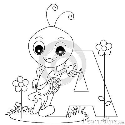 Animal Alphabet A Coloring page Vector Illustration