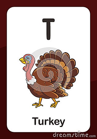 Animal Alphabet Flashcard - T for Turkey Vector Illustration