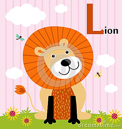 Animal alphabet for the kids: L for the Lion Vector Illustration