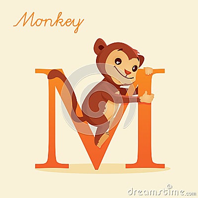 Animal alphabet with monkey Cartoon Illustration