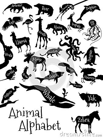 Animal alphabet poster for children. Animals Vector Illustration